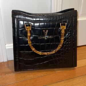 Valentino Christy croc embossed bamboo handle bag